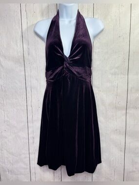 London Style Purple Velvet Halter Dress 8P Bubble Hem Y2K Witchy Whimsigoth Glam